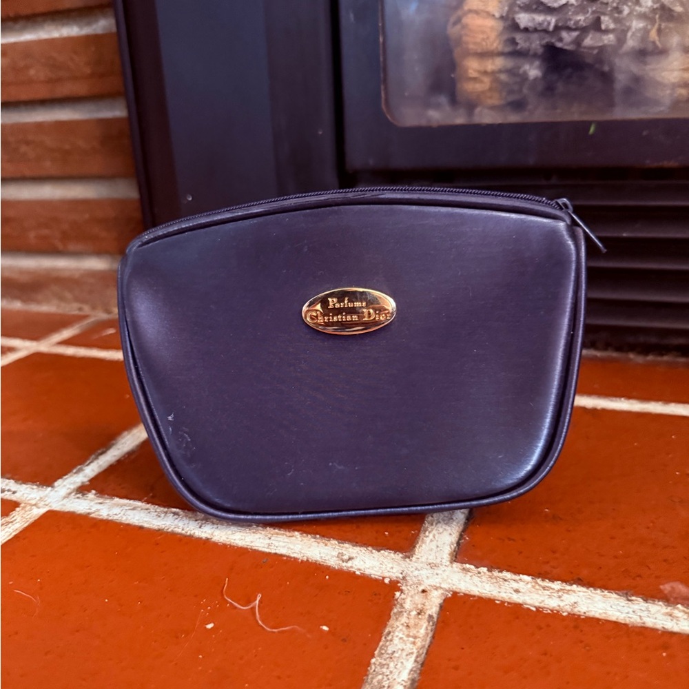 Vintage Christian Dior Blue Cosmetics Bag with Gold Logo